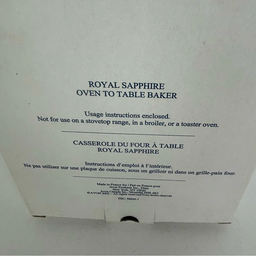 Avon NOS VTG '2003' Royal Sapphire Blue Glass Oven to Table Baker made in France